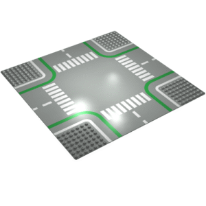 2361p01 - Baseplate, Road 32 x 32 7-Stud Crossroads with Road and Crosswalks Pattern