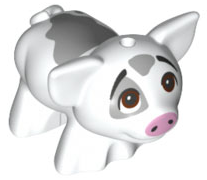 28318pb03 - Pig, Friends Style with Black Eyebrows, Reddish Brown Eyes Looking Up, Bright Pink Nose, and Dark Bluish Gray Smooth Spots Pattern (Disney Pua)
