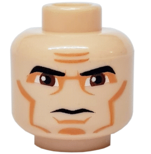 3626pb0314 - Minifigure, Head Black Thick Eyebrows, Large Reddish Brown Eyes, Nougat Eye Shadow, Cheek Lines and Chin Dimple, Furrowed Brow, Stern Pattern