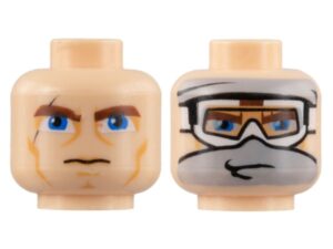 3626pb0406 - Minifigure, Head Dual Sided Thick Eyebrows, Blue Eyes, Scar and Lines / Snow Goggles and Gray Bandana Pattern (SW Anakin)