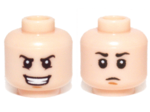 3626pb0991 - Minifigure, Head Dual Sided Black Eyebrows, Open Mouth Evil Grin / Closed Mouth Sad Pattern (SW Young Boba Fett)