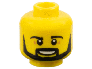 3626pb1213 - Minifigure, Head Black Eyebrows, Moustache and Angular Beard, Medium Nougat Wrinkles, Open Mouth Smile with Teeth Pattern