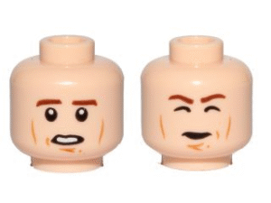 3626pb1247 - Minifigure, Head Dual Sided Brown Eyebrows, Cheek Lines, Chin Dimple, Open Mouth / Closed Eyes Carbonite Pattern (SW Han Solo)