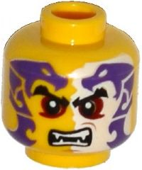 3626pb1296 - Minifigure, Head Black Eyebrows, Dark Red Eyes, Dark Purple and White Snakes Tattoo, Open Mouth with Fangs Pattern