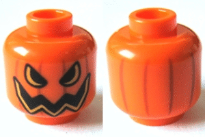 3626pb1522 - Minifigure, Head Pumpkin Jack O' Lantern Open Semicircular Eyes with Vertical Lines on Back Pattern