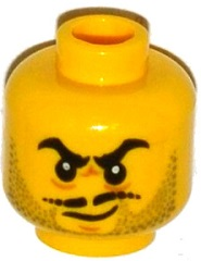 3626pb1549 - Minifigure, Head Beard Gray Stubble, Black Moustache and Angry Eyebrows, Lines under Eyes, Smirk Pattern