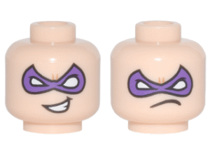 3626pb1732 - Minifigure, Head Dual Sided Dark Purple Eye Mask Pointed, Crooked Mouth Grin / Frown Pattern (Riddler)
