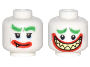 3626pb1775 - Minifigure, Head Dual Sided Bushy Green Eyebrows, Thick Red Lips, Bright Light Yellow Sharp Teeth, Grin / Wide Open Mouth Smile Pattern (The Joker)