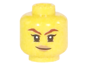 3626pb1790 - Minifigure, Head Female Dark Red Eyebrows, Medium Nougat Lips, Lopsided Smile Pattern