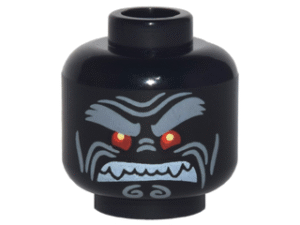 3626pb1871 - Minifigure, Head Alien with Light Bluish Gray Bushy Eyebrows, Red Eyes and Clenched White Fangs Pattern