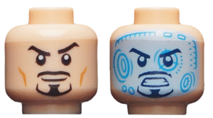 3626pb2060 - Minifigure, Head Dual Sided Black Eyebrows and Goatee, Raised Eyebrow / Bright Light Blue and Dark Azure Head-Up Display Pattern