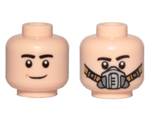 3626pb2090 - Minifigure, Head Dual Sided Black Eyebrows, Smile / Pilot Breathing Mask Pattern