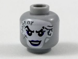 3626pb2115 - Minifigure, Head Female White Face with Dark Bluish Gray Tattoos, Dark Purple Eye Shadow and Lips Pattern