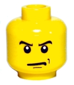 3626px302 - Minifigure, Head Male Angry Eyebrows and Scowl, Black Chin and Left Cheek Dimples Pattern