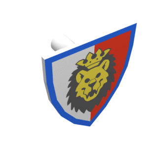 3846p4d - Minifigure, Shield Triangular Short with Lion Head, Red and White Background Pattern