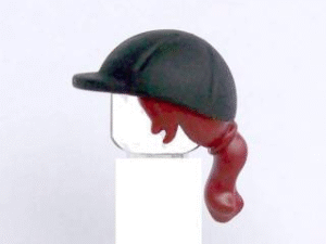 92254pb01 - Mini Doll, Hair Combo, Hair with Hat, Long Ponytail, Side Bangs, Hole in Back with Molded Black Horse Riding Helmet Pattern
