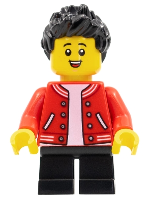 hol265 - Child - Boy, Red Letterman Jacket, Black Short Legs, Black Spiked Hair