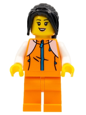 hol266 - Woman, Orange Tracksuit, Long Black Hair