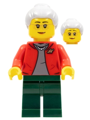 hol273 - Grandmother, Red Jacket, Dark Bluish Gray Shirt, Dark Green Legs, Light Bluish Gray Hair, Glasses