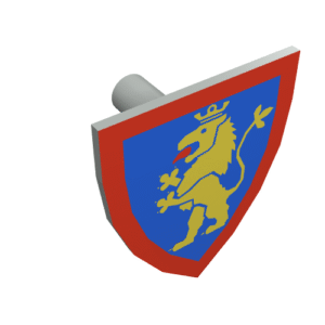 3846p4h - Minifigure, Shield Triangular Short with Yellow Lion Standing on Blue Background with Red Border Pattern