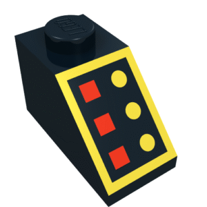 3040p01 - Slope 45 2 x 1 with 3 Red Lamps, 3 Yellow Buttons, Yellow Border Pattern