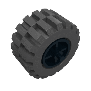 30190c01 - Wheel Center Wide with Stub Axles (Tricycle) with Black Tire 21mm D. x 12mm - Offset Tread Small Wide (30190 / 6015)