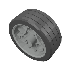 44293c01 - Wheel 36.8 x 14 ZR with Axle Hole, 3 Pin Holes, and Fixed Black Rubber Tire