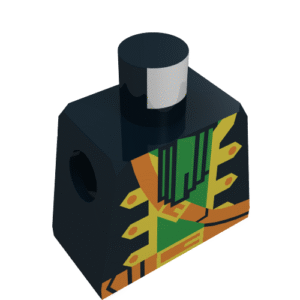 973p36 - Torso Pirate Captain Jacket Open with Yellow Trim over Green Shirt with Neck Ruffle, Brown Strap, Belt with Buckle Pattern